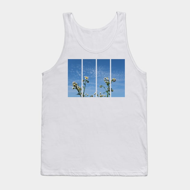 Cirrocumulus clouds in blue sky; sunny peaceful spring day. Bee is coming to white and yellow flowers to pollinate. Water in a gaseous state in nature. The atmosphere of the earth. Symbol of freedom Tank Top by fabbroni-art